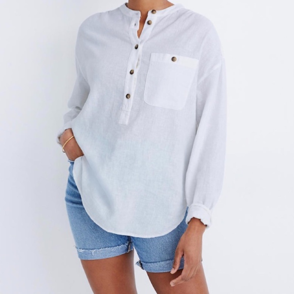 NWT Madewell Linen-Blend Novella Popover Tunic Top